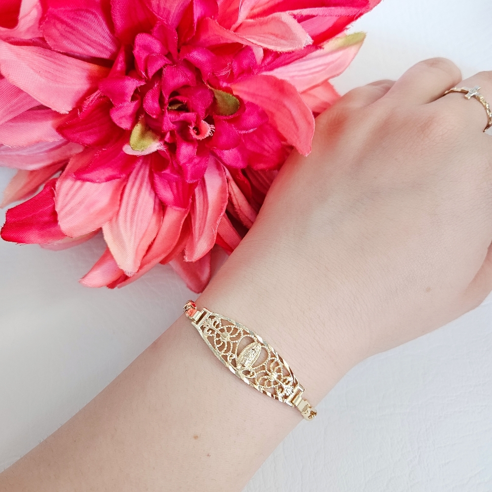 Lady Of Guadalupe Gold Plated Plate Figaro Bracelet